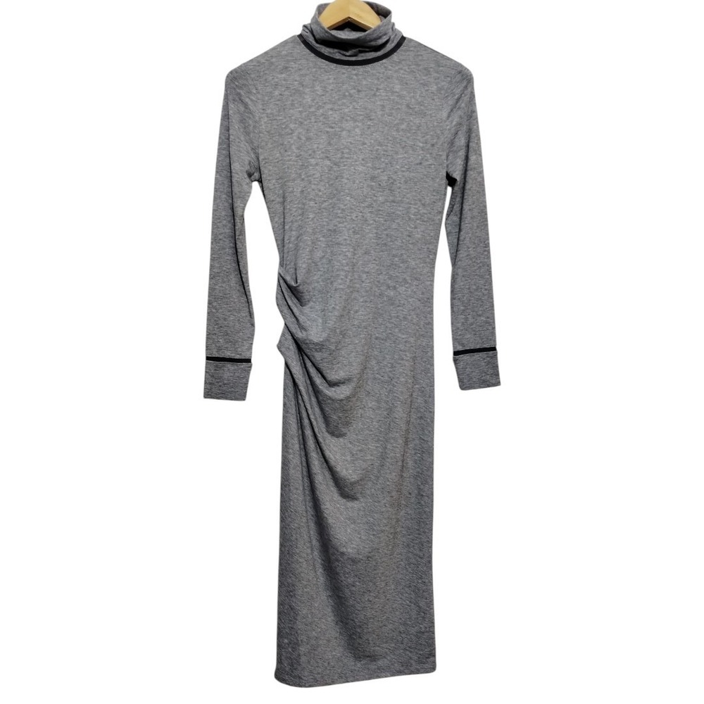 Athleta Womens XS Industry Long Sleeve Turtleneck‎ Dress Heathered Gray Midi